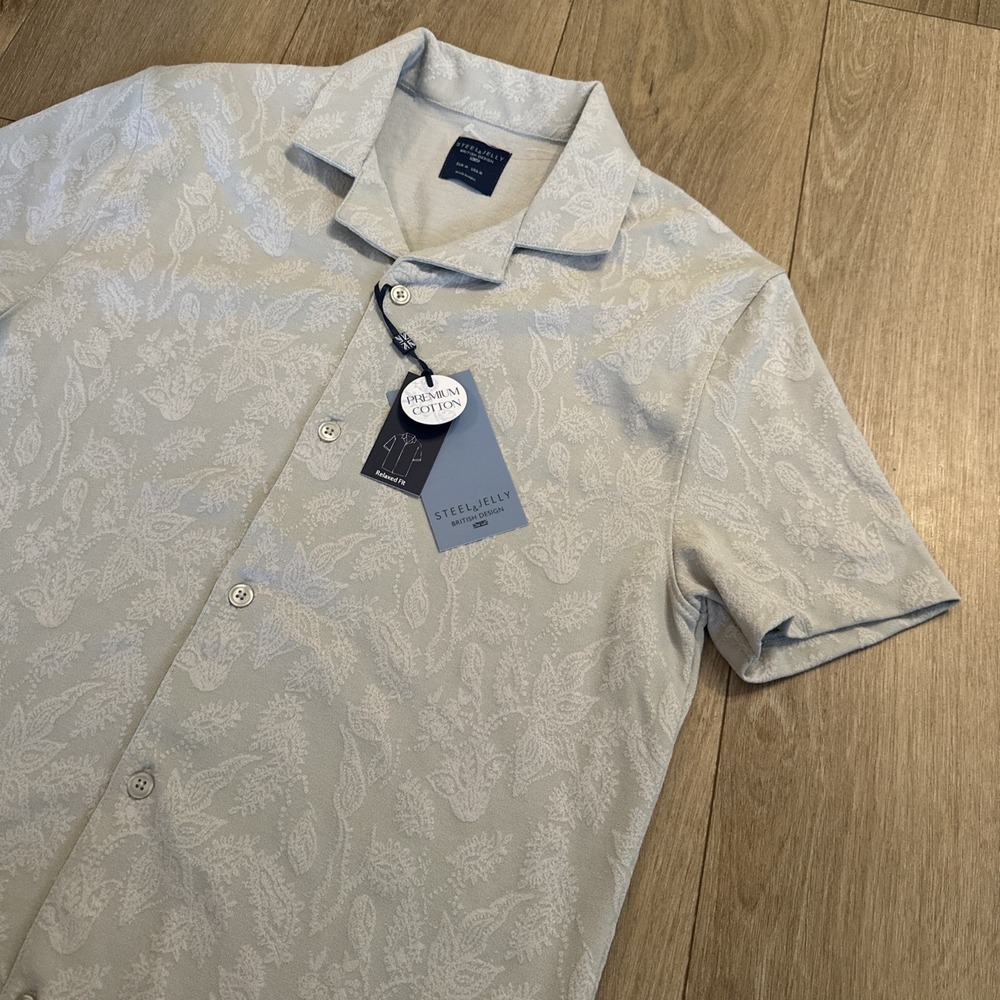 Steel & Jelly British Men's Premium Cotton Relaxed‎ SS Button Shirt Floral Med